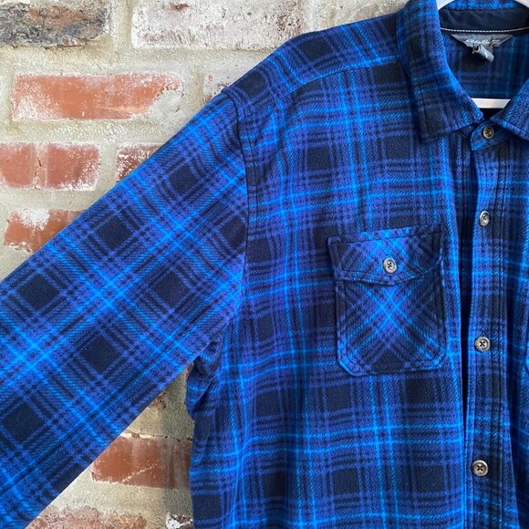 Eddie Bauer Mens Fleece Button Up Shirt, Long Sleeve, Blue/Black Plaid, Size 2XL - Picture 3 of 12
